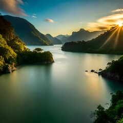 sunset over the lake generated by AI