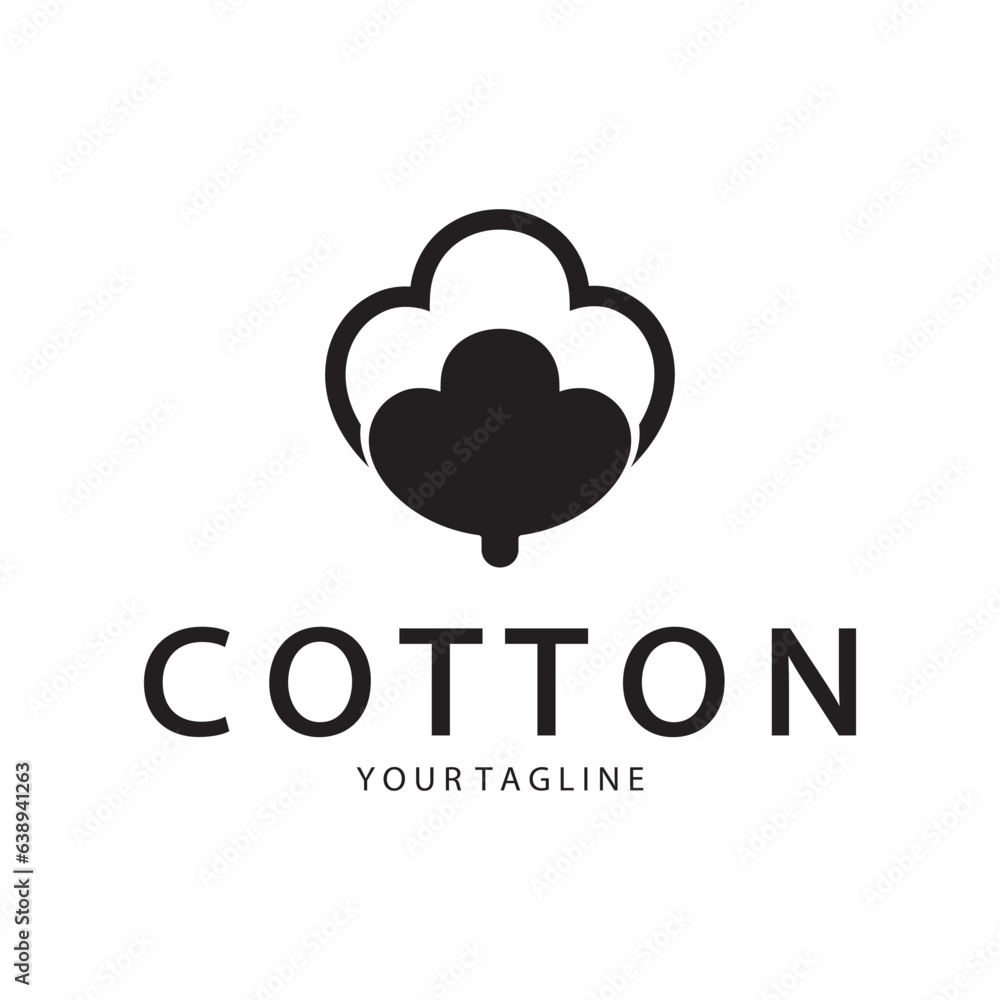 Wall mural Soft natural organic cotton flower plant logo for cotton plantations, industries,business,textile,clothing and beauty,vector