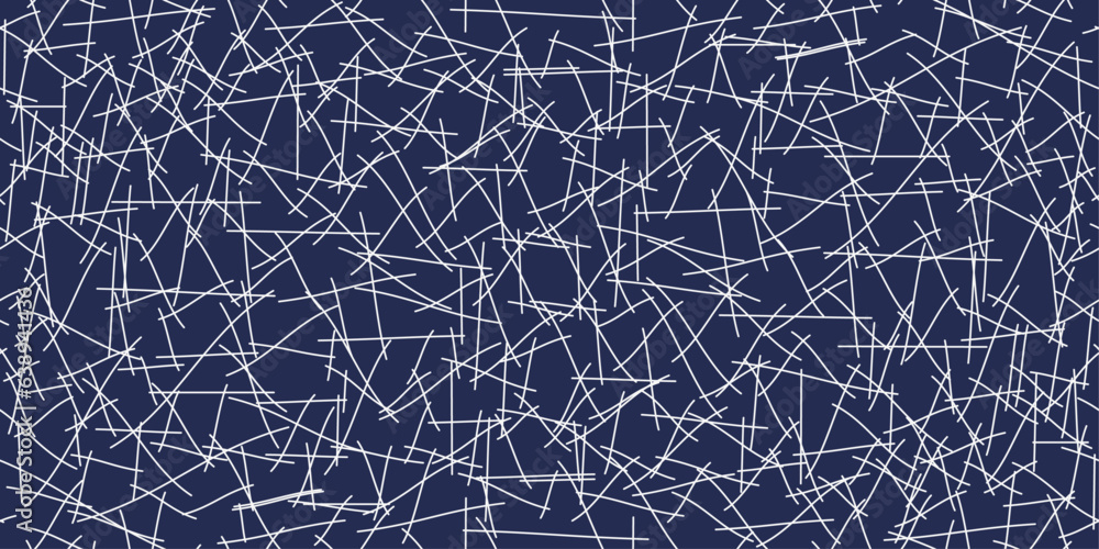 Poster White curved sticks on a blue background. A pattern of randomly placed sticks. For print and stylish design.