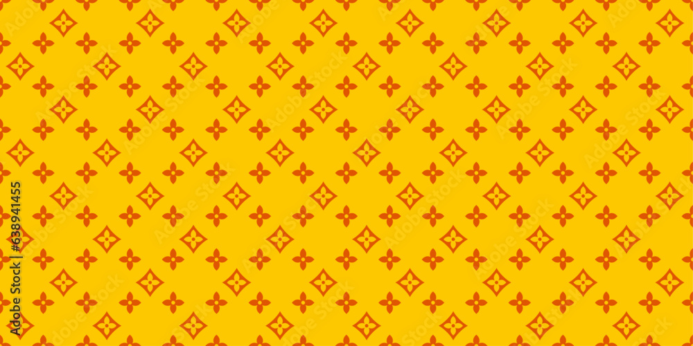 Poster A pattern of orange four-pointed elements and a yellow background.