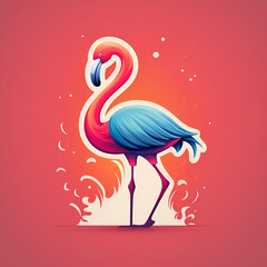 illustration, AI generation. flamingo on pink background.