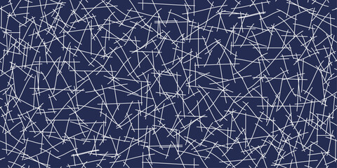 White curved sticks on a blue background. A pattern of randomly placed sticks. For print and stylish design.