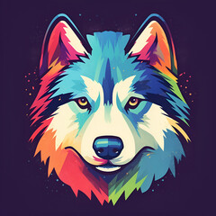 Husky logo, portrait of a dog, painted in different colors. Illustration, AI generation.