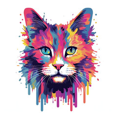 Mainkun cat, icon, portrait of an animal, painted in different colors. Illustration, AI generation.