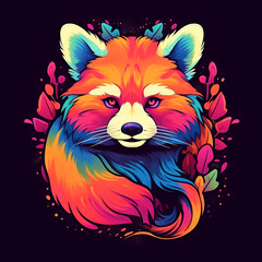A red panda, an icon, a close-up portrait of an animal. Illustration, AI generation.