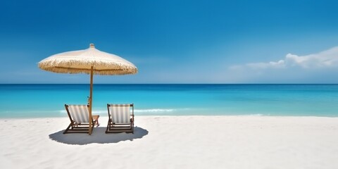 Beach chairs with umbrella and beautiful sand beach tropic
