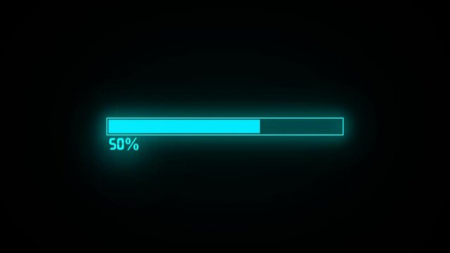 Cyan  color loading bar animation . Processing 0 to 100 present.