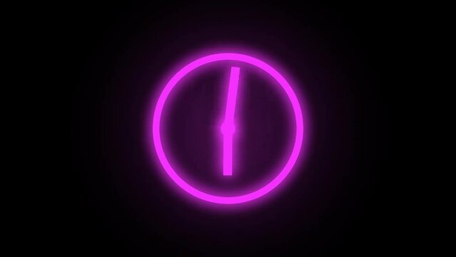 Neon lights Clock 12 hour time animation .Counting Down 24 Hour Day Fast Speed.