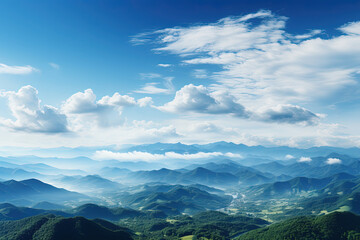 Blue sky Background and white clouds soft focus and Mountain, Copy space horizontal shape