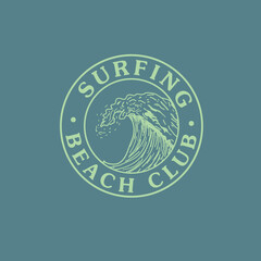 Surfing Beach Club typography wave badge graphic tee print