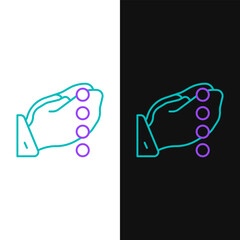 Line Hands in praying position with rosary icon isolated on white and black background. Praying hand islam muslim religion spirituality religious. Colorful outline concept. Vector