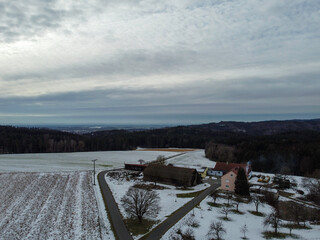 snow-covered agricultural fields in bavaria