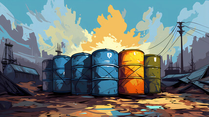 hand drawn cartoon biochemical weapon industrial waste oil drum illustration
