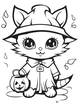 cartoon style fall halloween coloring page