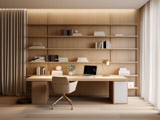 Fototapeta na wymiar Modern beige office with a soothing feel. AI generative.