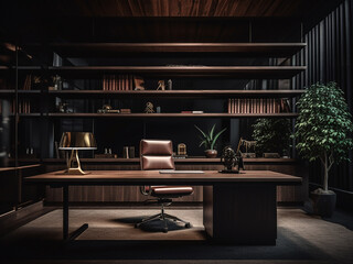Luxurious dark wood office exuding opulent vibes. AI generative.