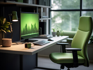 Vibrant and serene green office space. AI generative.