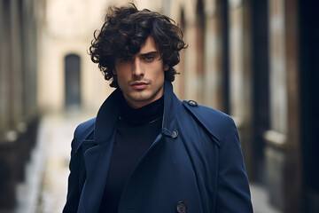 Fototapeta premium Portrait of a man in a blue coat