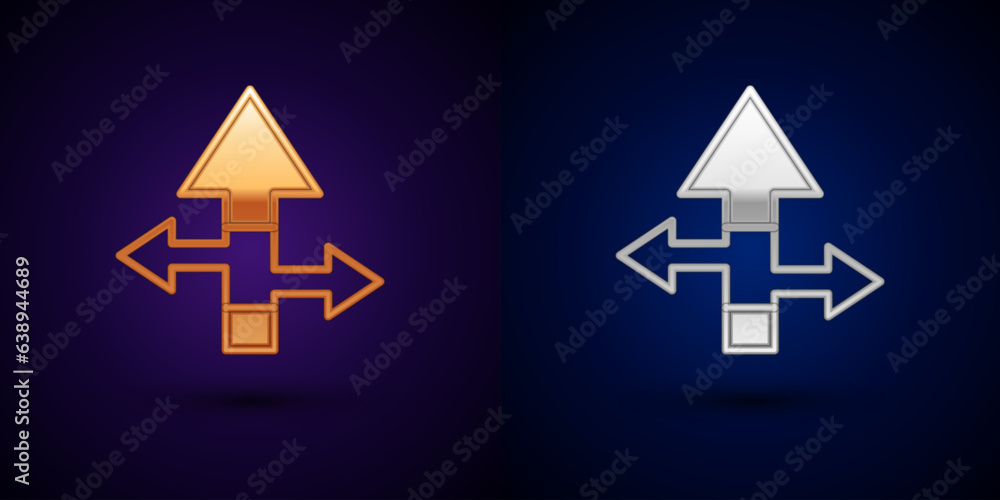 Poster gold and silver arrow icon isolated on black background. direction arrowhead symbol. navigation poin