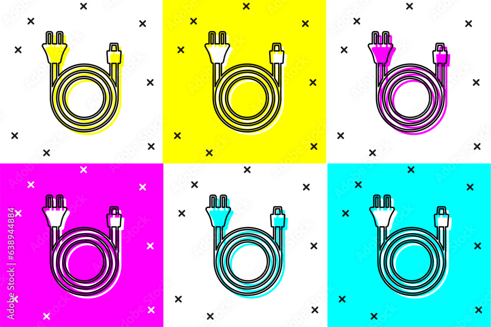 Poster set electric plug icon isolated on color background. concept of connection and disconnection of the 