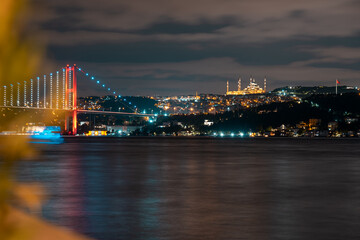 Fototapeta na wymiar Istanbul Bosphorus Bridge and Camlica Mosque view. Istanbul Türkiye