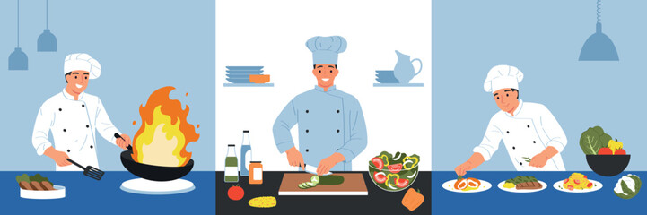 Chef Cooks Square Compositions