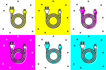 Set Electric plug icon isolated on color background. Concept of connection and disconnection of the electricity. Vector