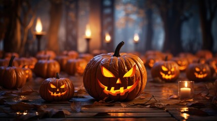 Fototapeta premium Scary pumpkin lantern in the night