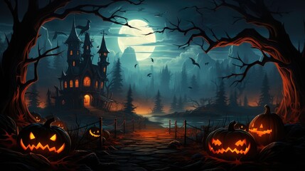 Halloween background with pumpkin at night 