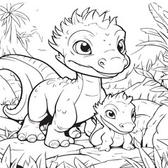 coloring page for kids tiny dinosaurs