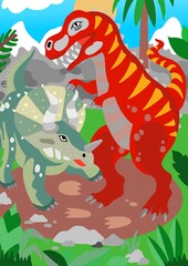 Dinosaurs T Rex and Triceratops 