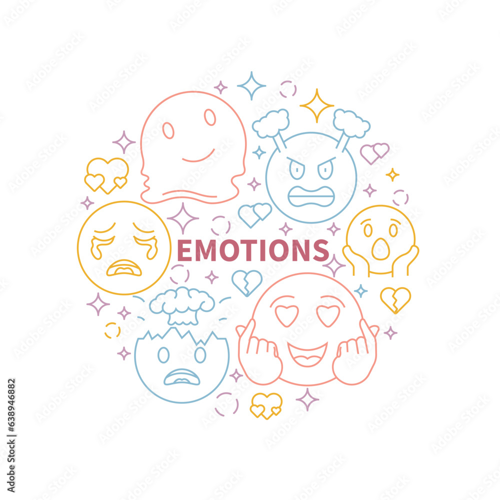Poster Emotion Icons Circle Shape Background Vector Design.