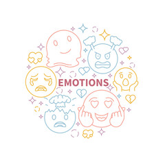 Emotion Icons Circle Shape Background Vector Design.