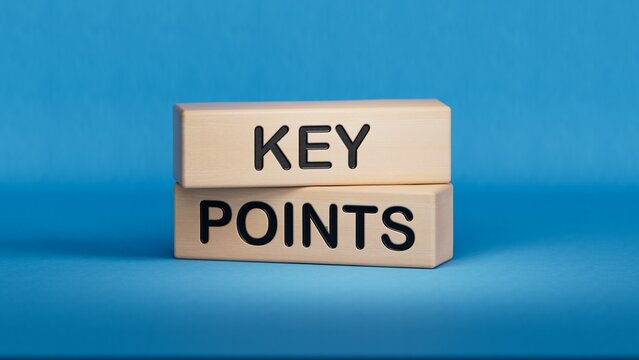 Time to key points symbol. Concept words Key points on wooden blocks. Business and time to key points concept. Copy space.3D rendering on blue background.
