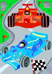 Red and Blue Racing Go-Kart Cars