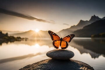 Fototapeta na wymiar butterfly on the lake