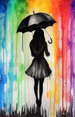 A woman holding an umbrella in a beautiful painting