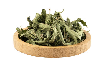 dried melissa leaves (melisa limon) in a wooden bowl