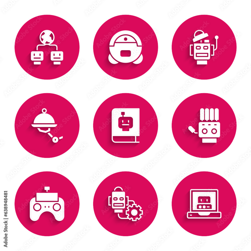 Poster set user manual, robot setting, creating robot, mechanical hand, remote control, waiter, and artific