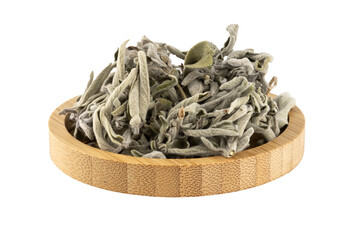 dried sage leaves in a wooden bowl (adaçayi)