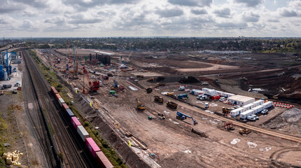 Aerial view of the HS2 construction site near Washwood Heath in Birmingham