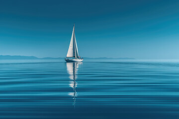 Obraz premium Sailing Adventure: Isolated Sailboat on Blue Water and Sky, Generative AI