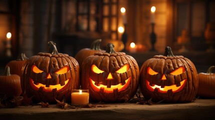 Fototapeta premium Scary pumpkin lantern in the night