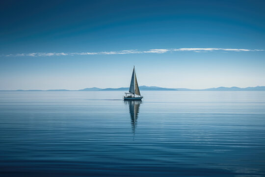 Sailing Adventure: Isolated Sailboat on Blue Water and Sky, Generative AI