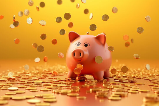 Premium AI Image  A gold piggy bank sits on a pile of gold coins.