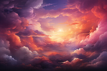 Watercolor Abstract Sky and Clouds Background, Cinematic Clouds Wallpaper, Sunset Clouds Background, Brush Painting, Color Texture Background