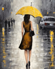 A woman walking in the rain with an umbrella