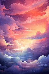 Watercolor Abstract Sky and Clouds Background, Cinematic Clouds Wallpaper, Sunset Clouds Background, Brush Painting, Color Texture Background