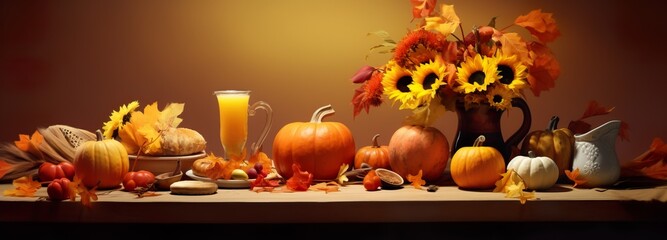 Naklejka na ściany i meble Harvest Blessings: Thanksgiving Banner with Pumpkins