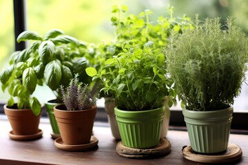 Fototapeta na wymiar Garden to Table: Potted Herbs Greenery